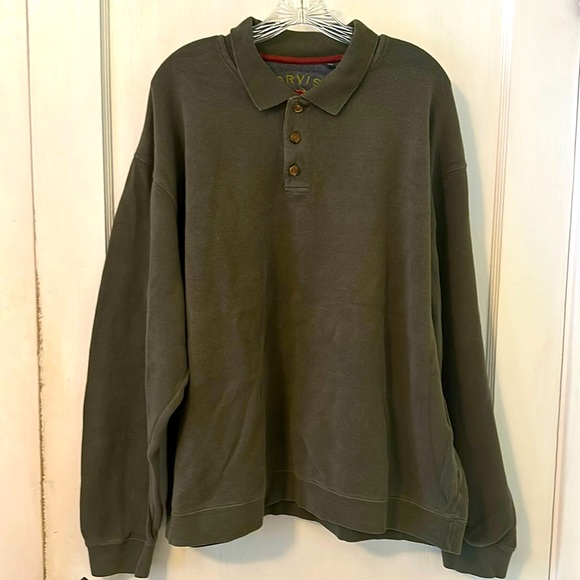 Orvis 1/4 Button Jersey Ribbed Sweatshirt in Olive Green, Size XXL, EUC - Picture 2 of 9